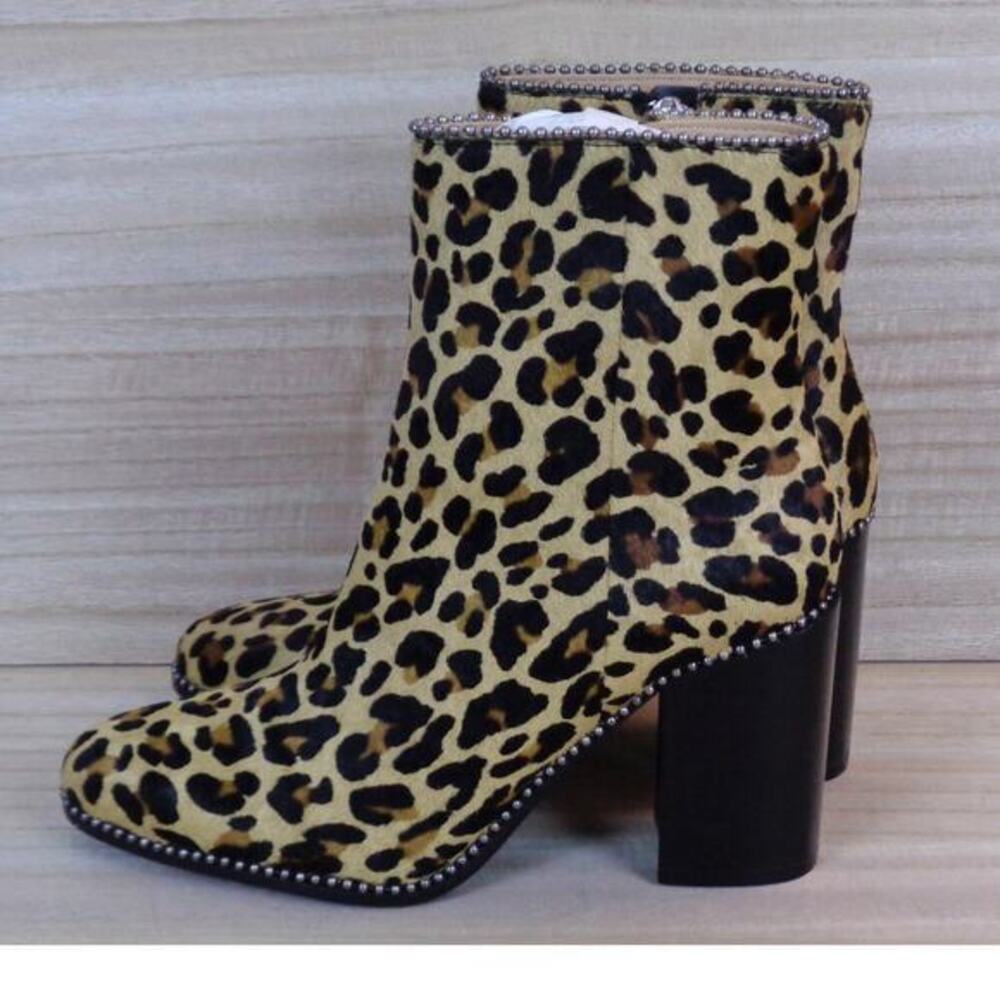 Coach Drea Beadchain Heeled Lepoard Printed Haircalf Bootie Side Zip Womens 6 - Picture 1 of 9
